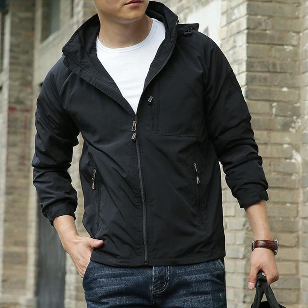 (black, XXL) Men's Outdoor Hiking Camping Jackets Waterproof Windbreaker Coat Autumn New Casual