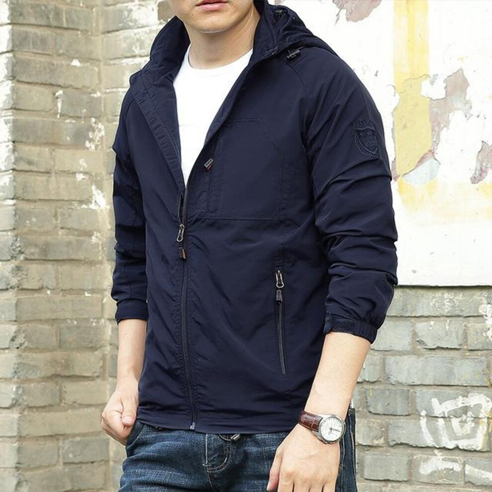 (dark blue, XXL) Men's Outdoor Hiking Camping Jackets Waterproof Windbreaker Coat Autumn New Casual