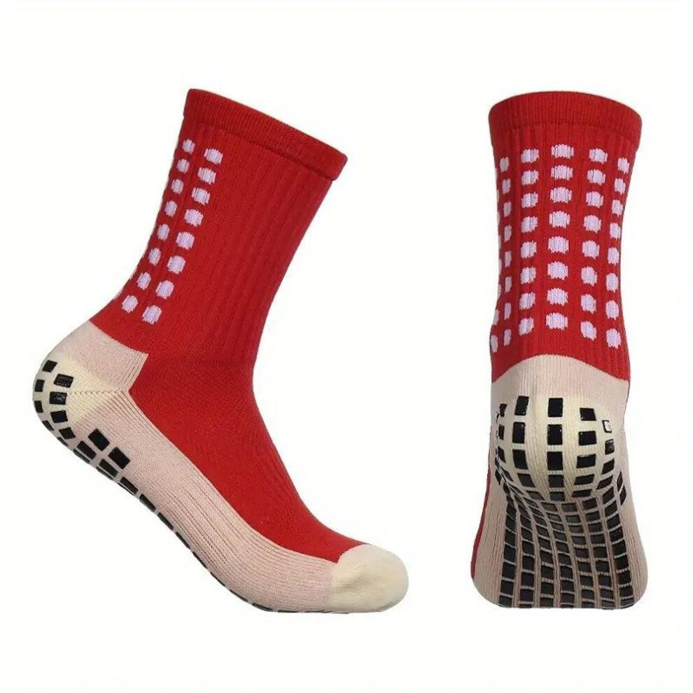 (red, One Size) Anti-Slip Football Socks Men Women Sports Socks Breathable Silicone Bottom Soccer Outdoor Sport Running Cycling Grip Socks