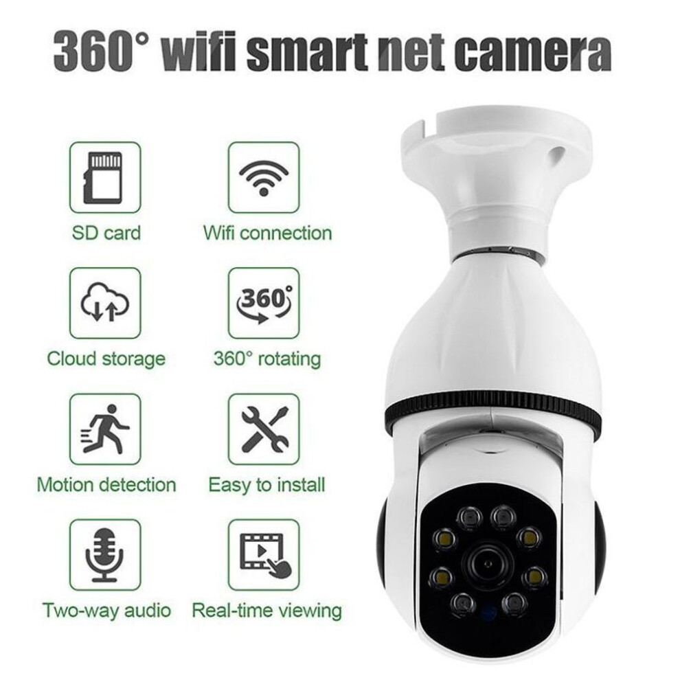 (2.4G) 5g&2.4g Wifi Surveillance 360 Rotate Auto Tracking Panoramic Camera Wireless E27 Ptz Camera Cctv Ir Night Vision Motion Detection Two-way Audio