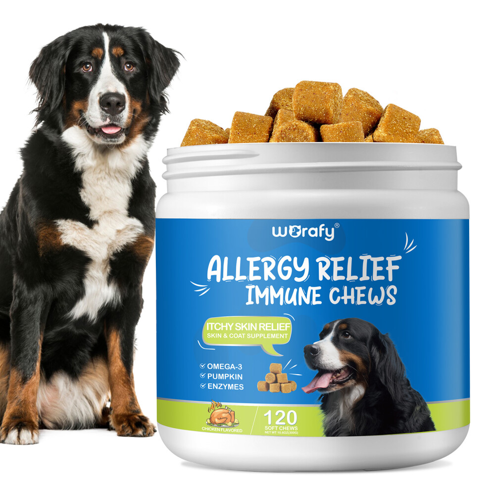 Worafy Dog Itchy Skin Relief Allergy Immune Support Dog Treats Chews 120 Chicken