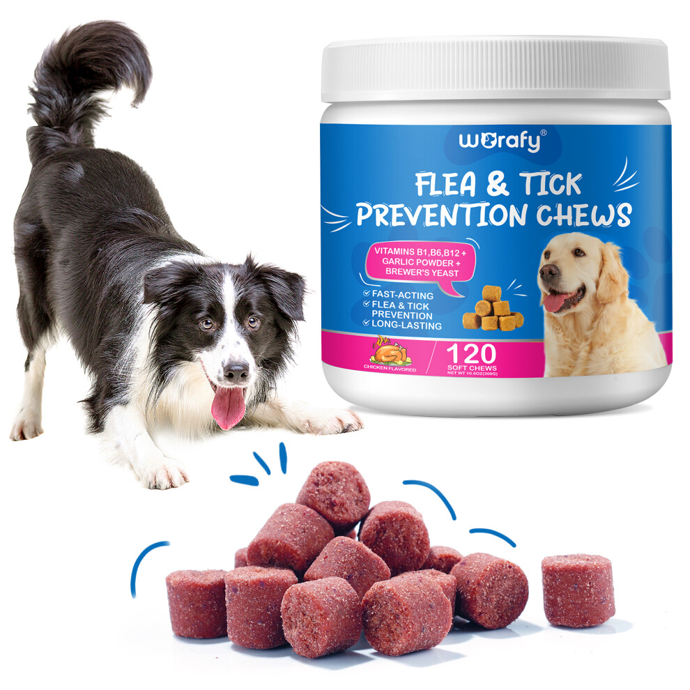 120 Flea and Tick Soft Chews Treats for Dogs Natural Ingredients Daily Treatment