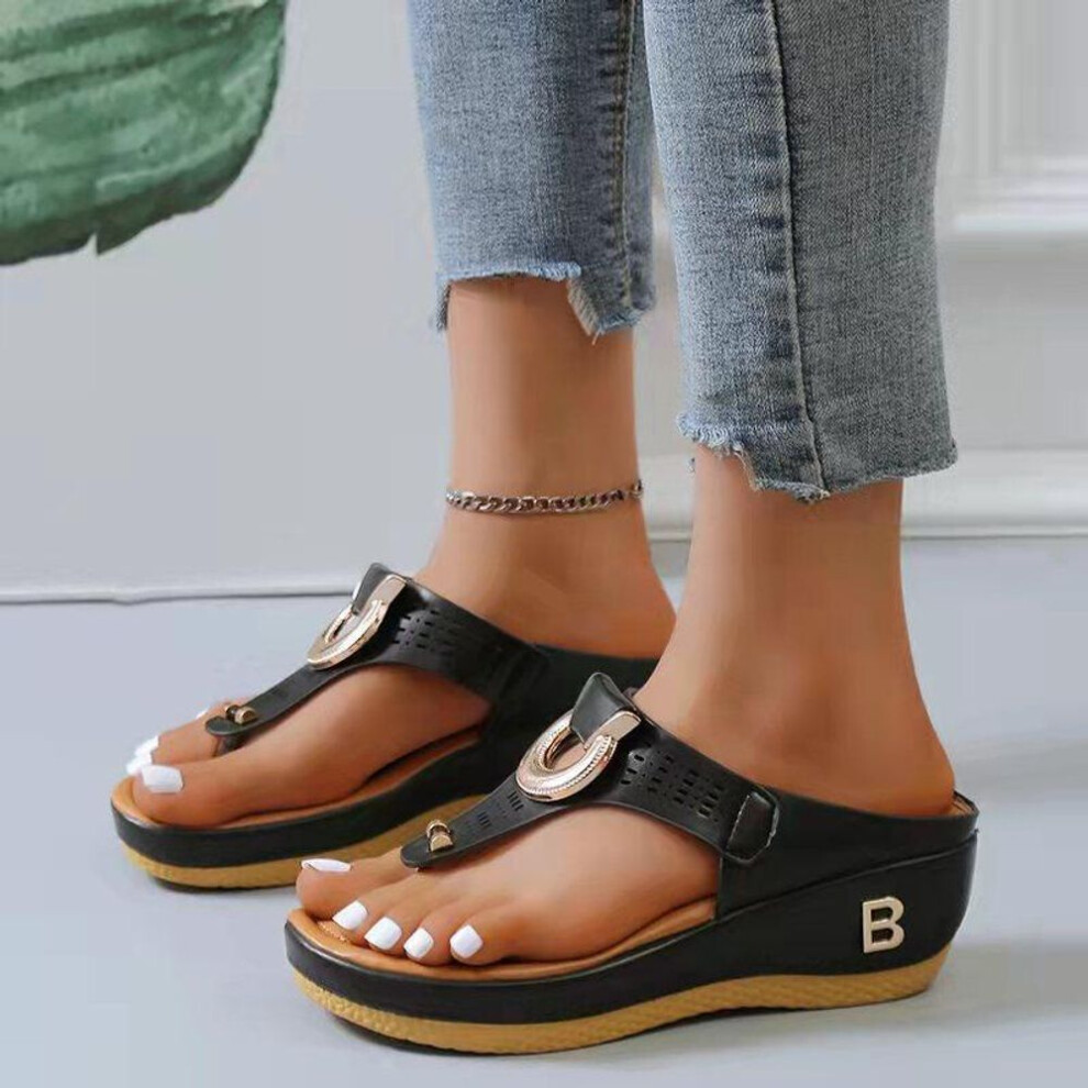 (black, 35) Women New Summer Sandals Open Toe Beach Shoes Flip Flops Wedges Comfortable Slippers Platform Wedge Flip Flops Cute Sandals Plu Size Women&apos;s Sand