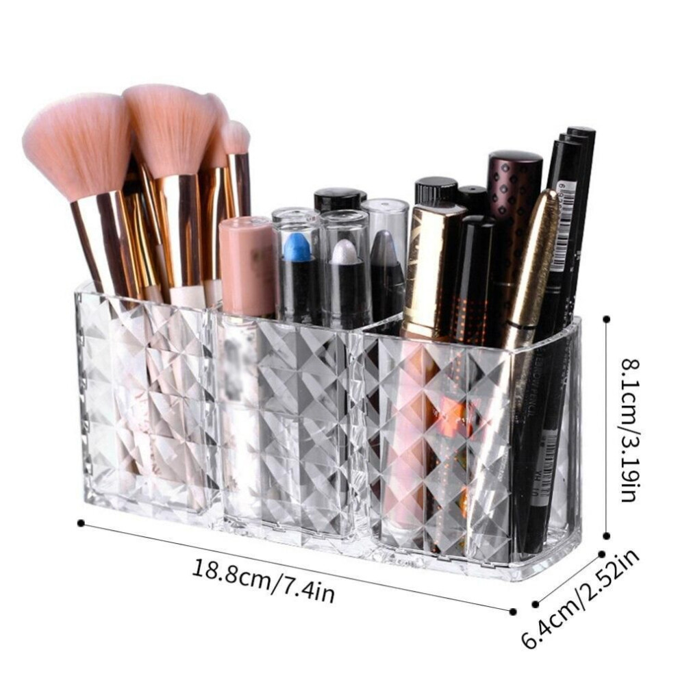 Acrylic Makeup Brush Holder 3 Compartment Makeup Organizer Cosmetic Holder Lipstick Pencil Storage Container Clear Storage Box