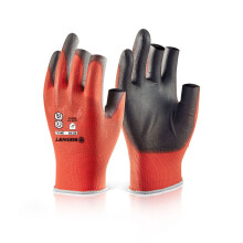 Pack of 10 Beeswift - PU COATED 3 FINGERLESS GLOVE ALL SIZES - Red