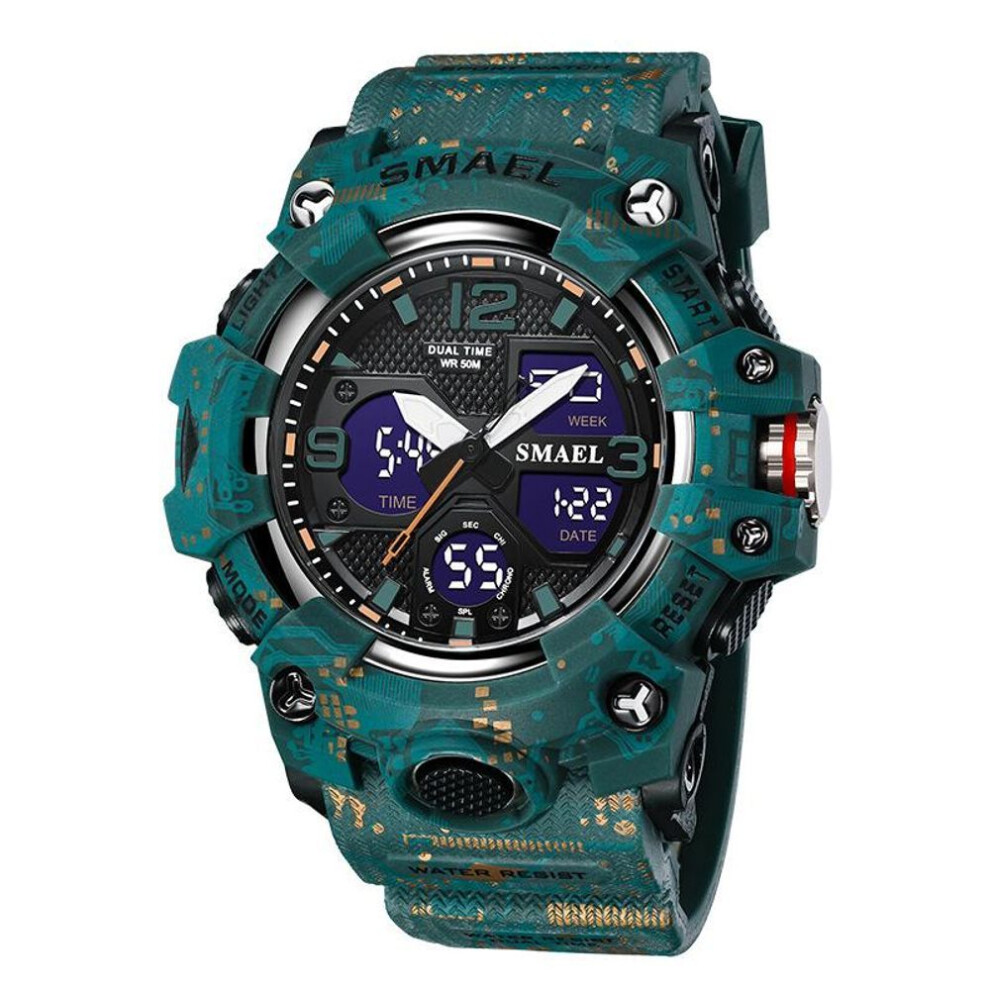 (camouflage,dark green, With Package) Smael Mens Watch Military 50m Waterproof Sport Watches Army Led Digital Multifunction Wristwatches For Male Back Light Dual Time Display Men&apos;s Wa