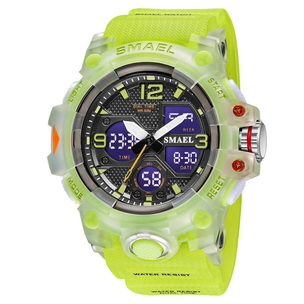 (fluorescent green, NO Package) Smael Mens Watch Military 50m Waterproof Sport Watches Army Led Digital Multifunction Wristwatches For Male Back Light Dual Time Display Men&apos;s Wa