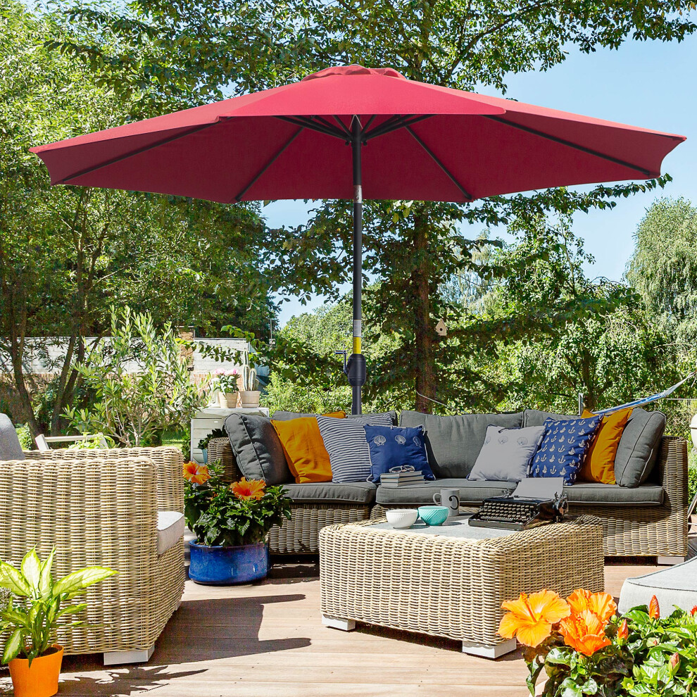 Outsunny 3(m) Patio Umbrella Outdoor Sunshade Canopy w/ Tilt & Crank Wine Red
