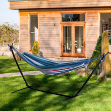 Outsunny 298 x 117cm Hammock with Metal Stand Carrying Bag 120kg Blue Stripe