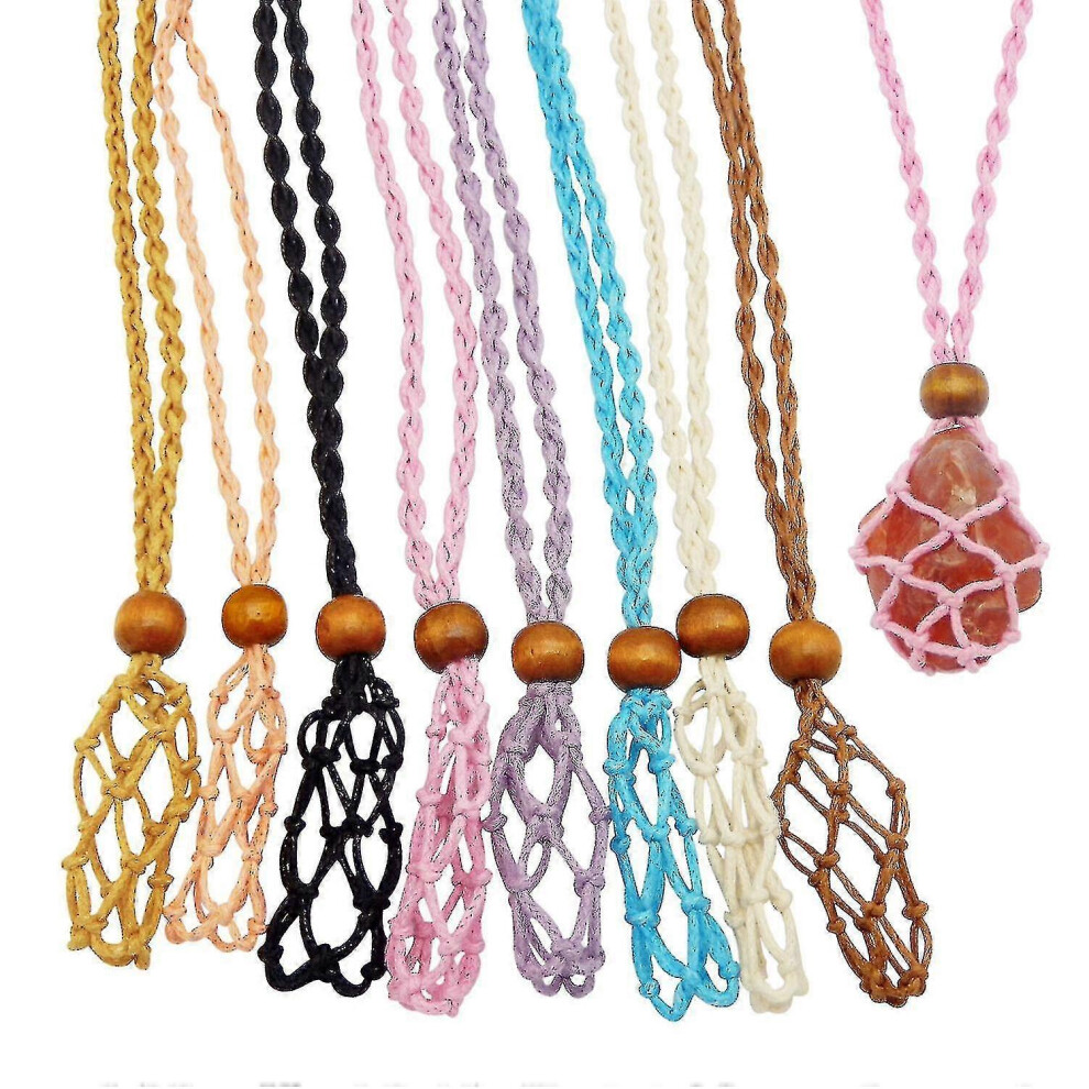 Fitville (Small, Black) Adjustable Braided Net Gemstone Holder Empty Necklace Cord For Crystals Pendant
