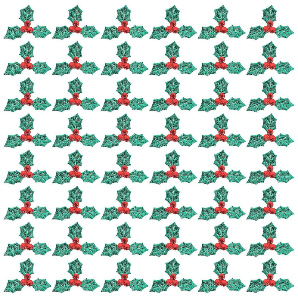 Kricely (As Show, One Size) 100 Pcs Artificial Leaves Christmas Holly Leaves Charms Christmas Holly Berries Scatters Confetti Holly Leaf Confetti