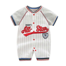 (9M, grey) Newborn Baby Summer Short Sleeved Rompers Infant Boys Sportsuit Stripe Letter Embroidery Jumpsuit For Baby Boys Toddler Clothes