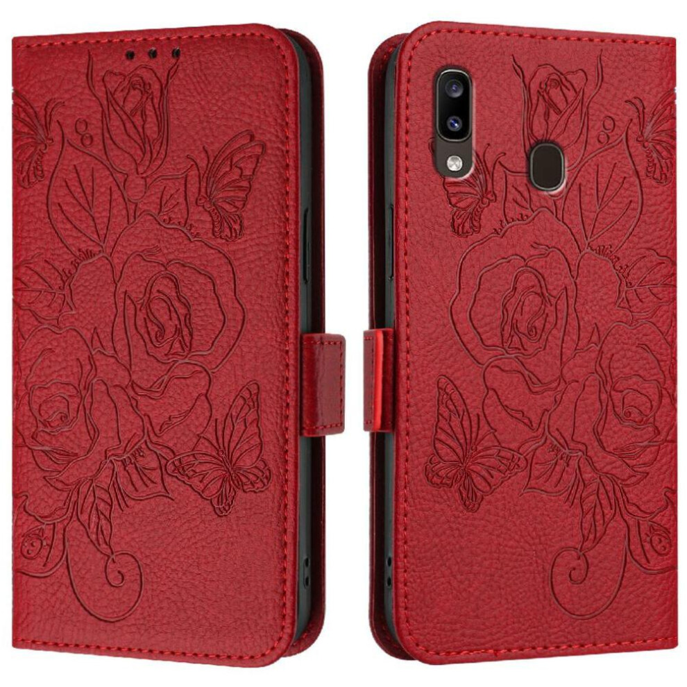 (Red) Case For Samsung Galaxy A20 With Credit Card Slot Pu Leather Magnetic Wallet Red 764549513604