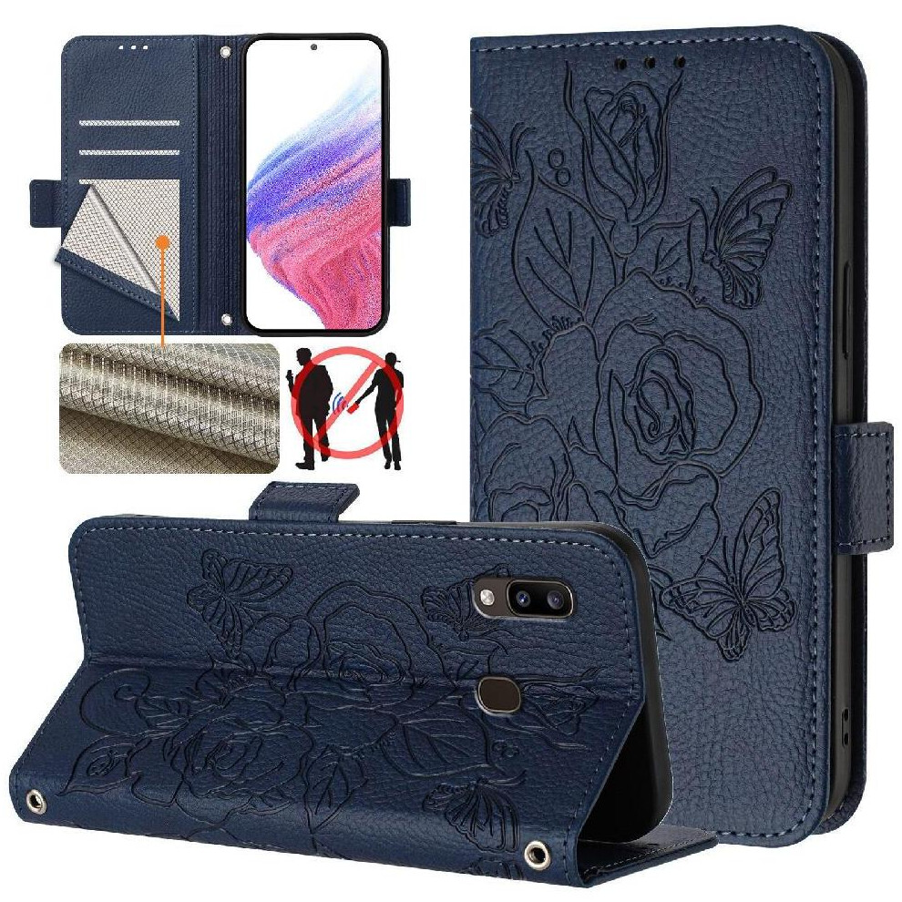 (Dark ) Case For Samsung Galaxy A20 With Credit Card Slot Pu Leather Magnetic Wallet Blue 764549513635