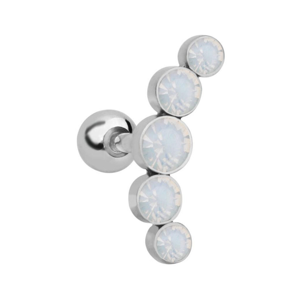 (Opal) Crystal Gem Opal Stainless Steel Bar Ear Piercing Stud Earrings Body Jewelry Cartilage Helix Tragus