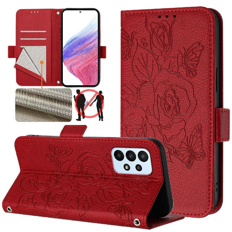 (Red) Case For Samsung Galaxy M13 4G With Credit Card Slot Pu Leather Magnetic Wallet Red 764549514083