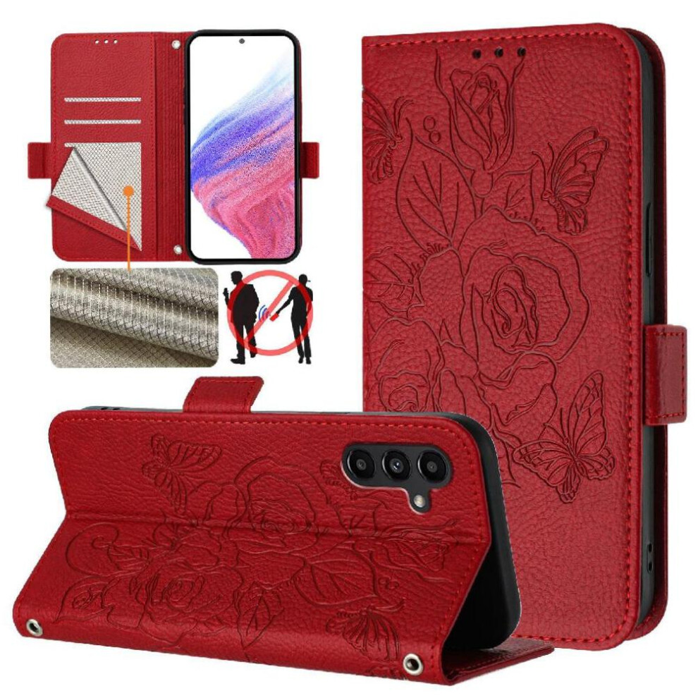 (Red) Case For Samsung Galaxy M13 5G Magnetic Wallet Pu Leather With Credit Card Slot Red 764549514267