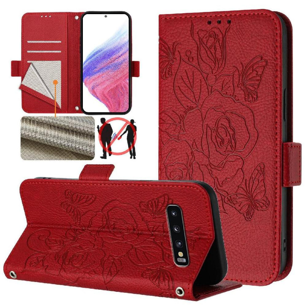 (Red) Case For Samsung Galaxy S10 Pu Leather With Credit Card Slot Magnetic Wallet Red 764549514502