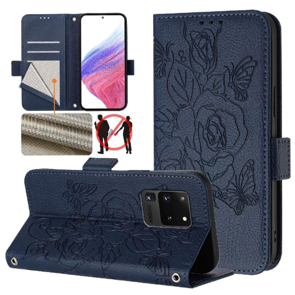 (Dark ) Case For Samsung Galaxy S20 Ultra 5G Pu Leather Magnetic Wallet With Credit Card Slot Blue 764549514953