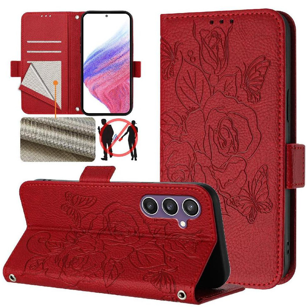 (Red) Case For Samsung Galaxy S23 Fe Magnetic Wallet With Credit Card Slot Pu Leather Red 764549515578