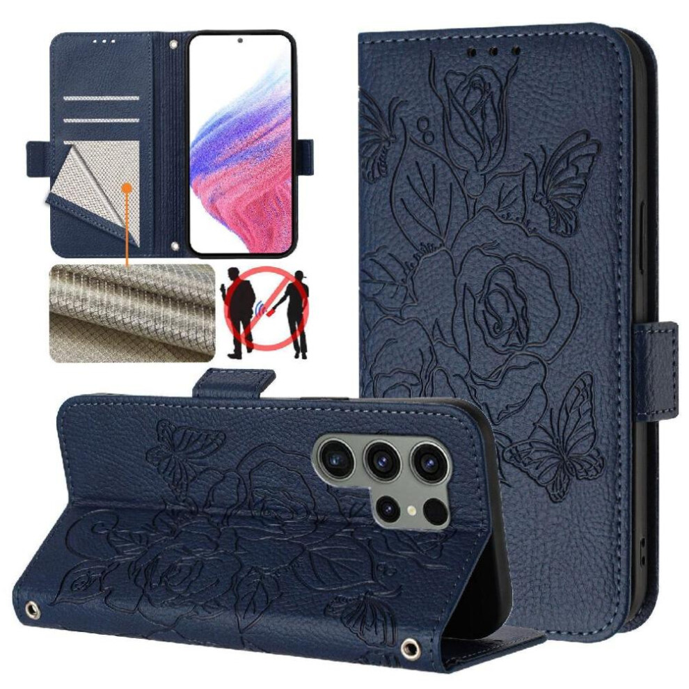 (Dark ) Case For Samsung Galaxy S23 Ultra Pu Leather Magnetic Wallet With Credit Card Slot Blue 764549515660