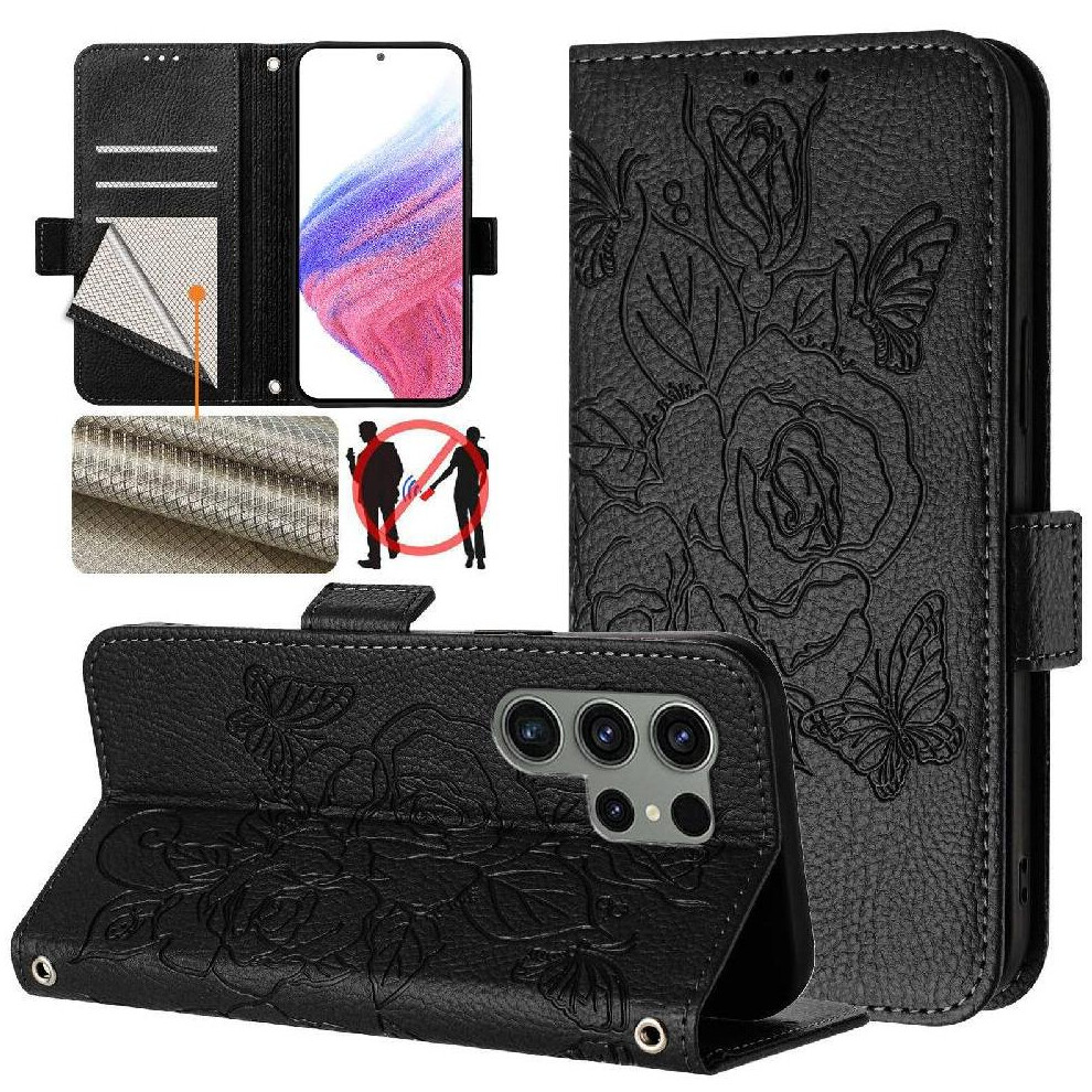 (Black) Case For Samsung Galaxy S23 Ultra Pu Leather Magnetic Wallet With Credit Card Slot Black 764549515677