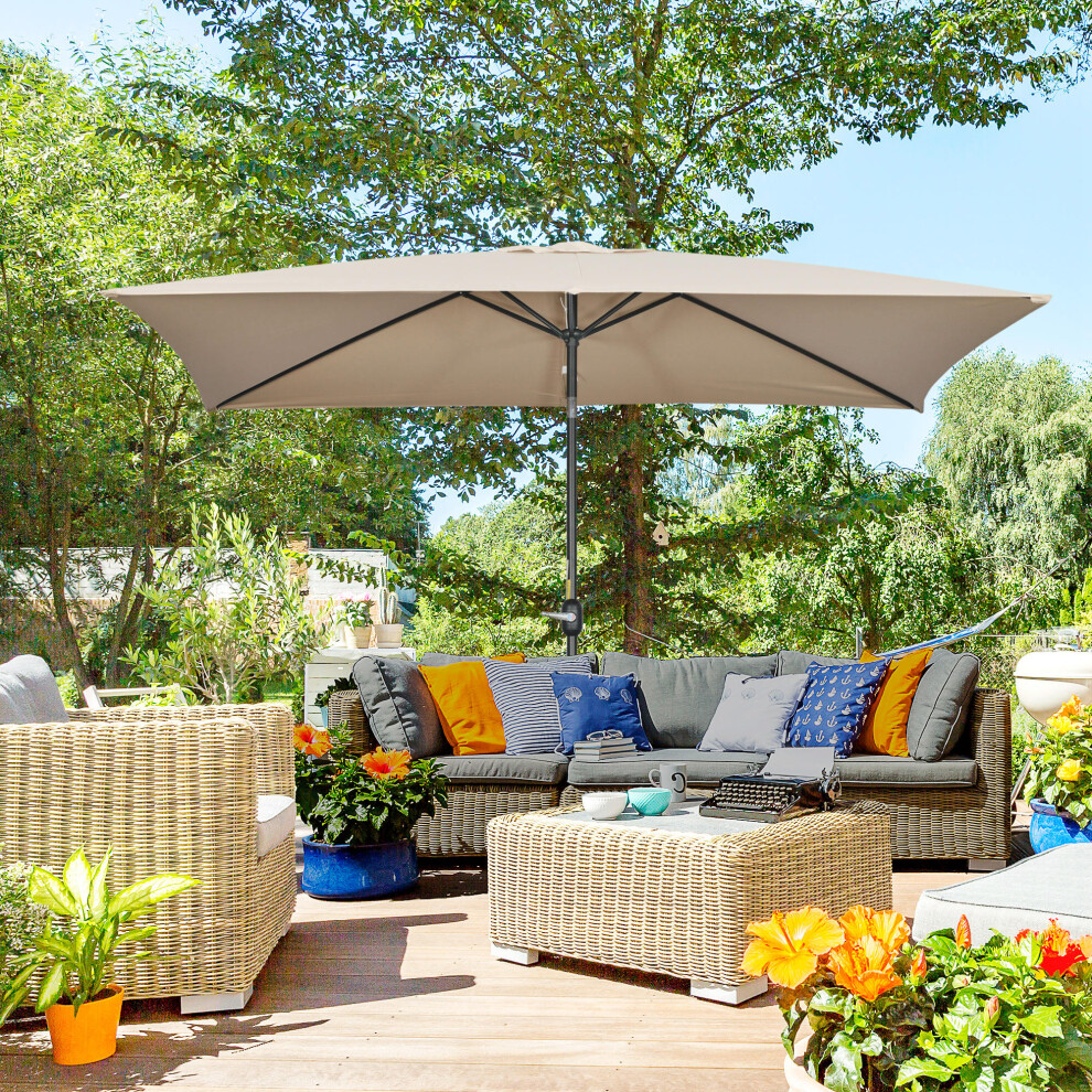 Outsunny 3X2m Patio Parasol Canopy Tilt Crank 6 Ribs Sun Shade Garden Khaki