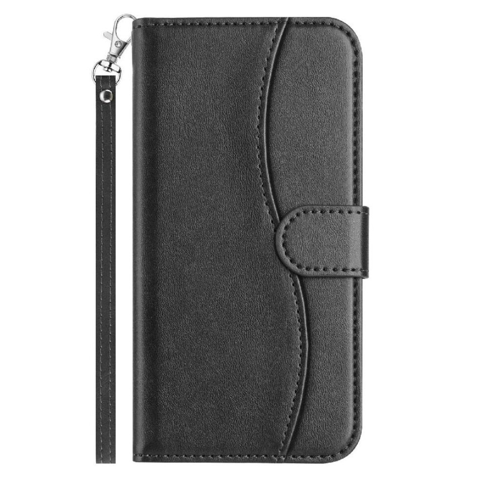 (Black) Flip Case For Samsung Galaxy A54 5G Wrist Strap Shockproof Pu Leather Card Slots Holder Colorful Black 764549516438