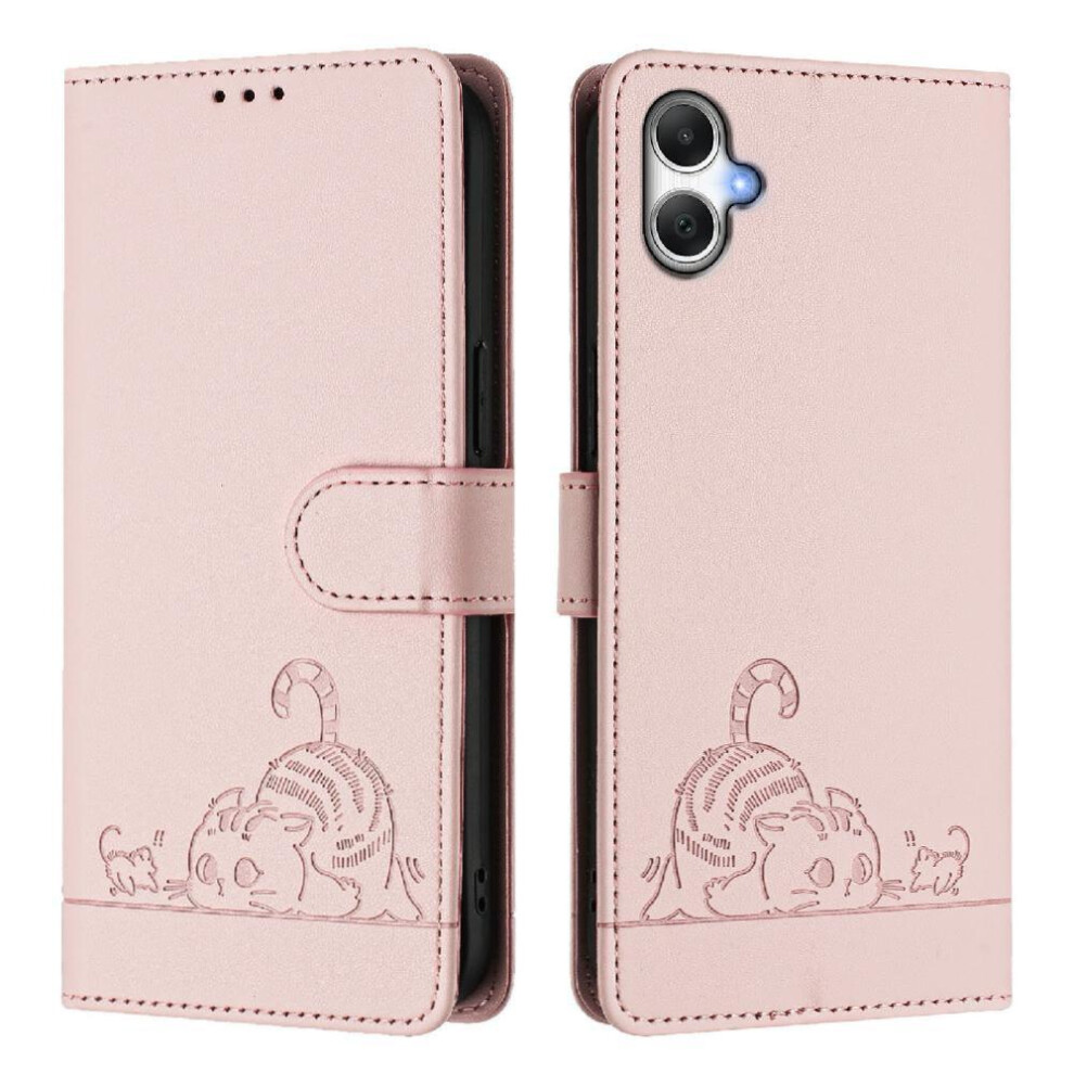 (Pink) Case For Samsung Galaxy A06 5G Wallet Flip Cover Cat Rfid Card Slot Holder Kickstand Pink 764549517817