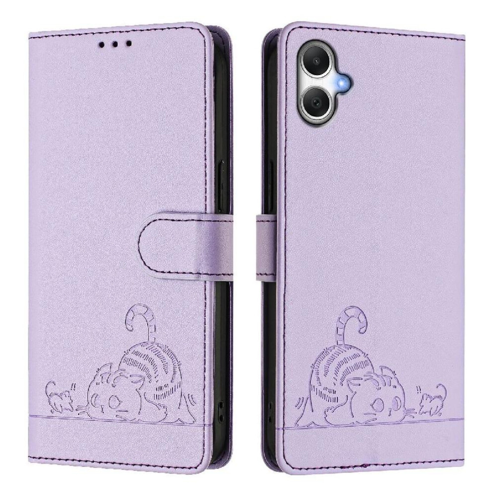 (Purple) Case For Samsung Galaxy A06 4G Card Slot Holder Kickstand Wallet Flip Cover Cat Rfid Purple 764549517909