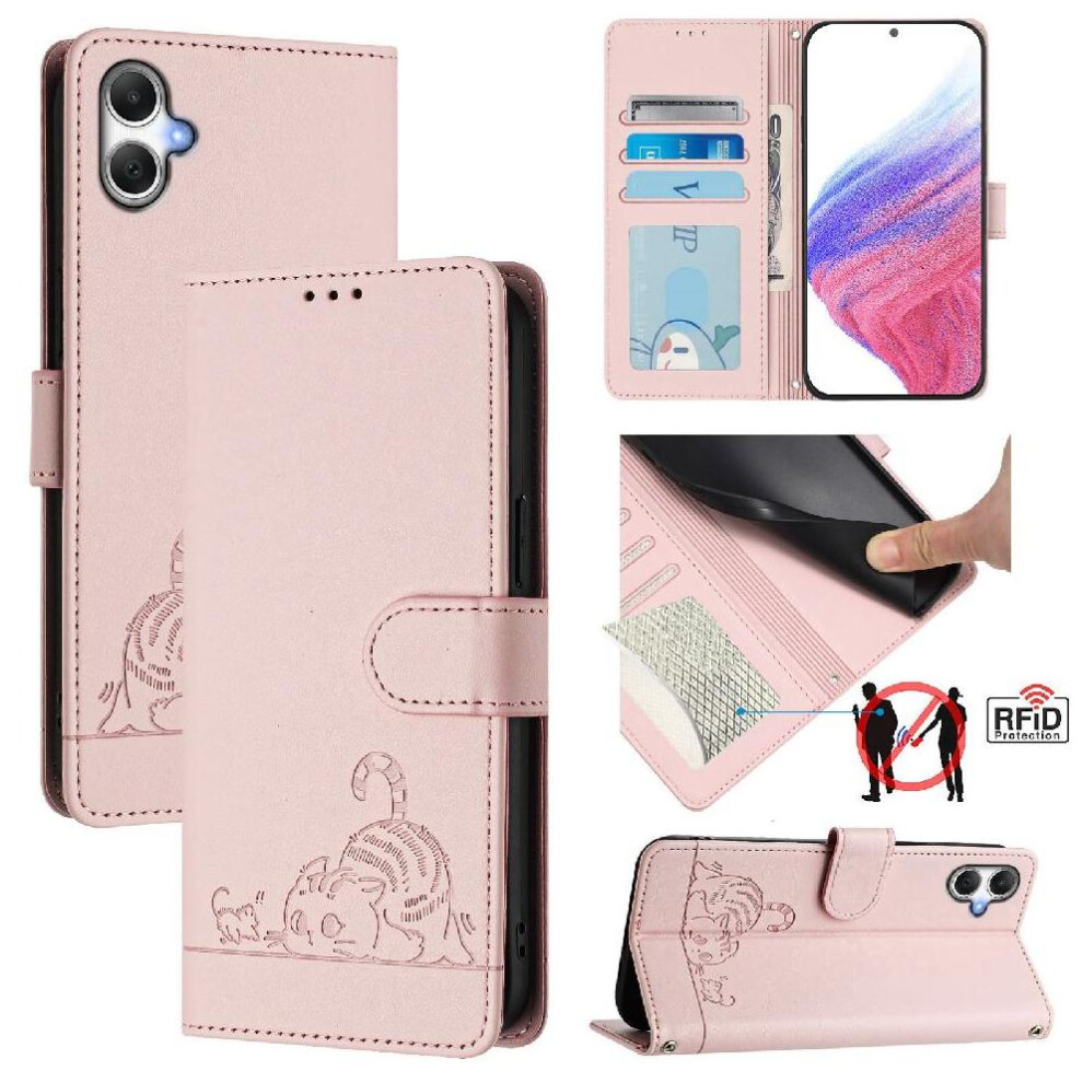 (Pink) Case For Samsung Galaxy A06 4G Card Slot Holder Kickstand Wallet Flip Cover Cat Rfid Pink 764549517879