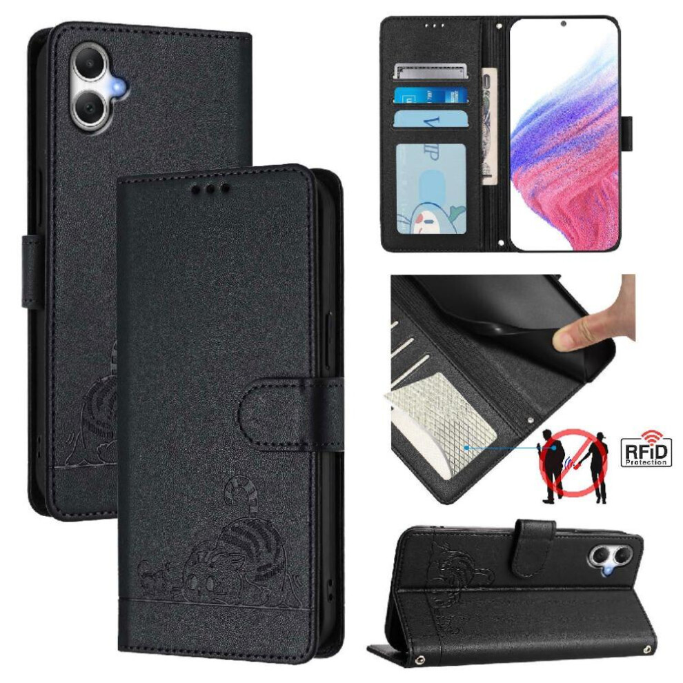 (Black) Case For Samsung Galaxy A06 4G Card Slot Holder Kickstand Wallet Flip Cover Cat Rfid Black 764549517886