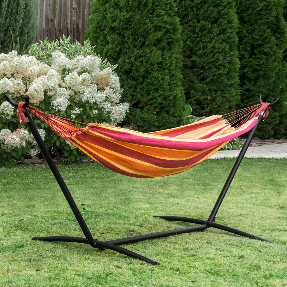 Outsunny 298 x 117cm Hammock with Metal Stand Carrying Bag 120kg Red Stripe
