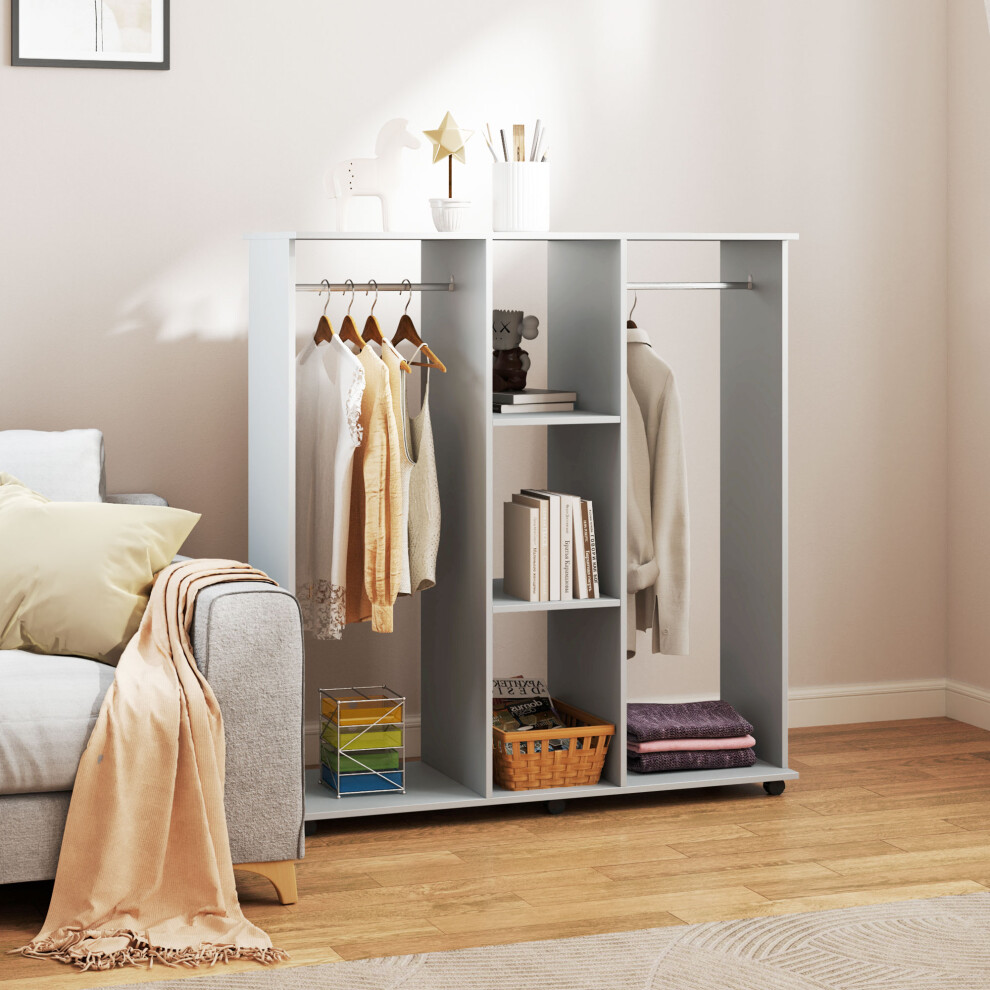 B&Q - Mobile Double Open Wardrobe W/ Clothes Hanging Rail Clothing Grey - Image 3