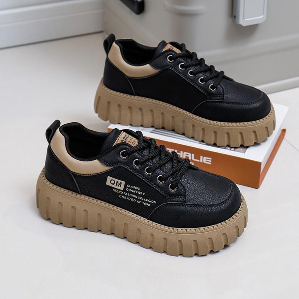 (black, 35) Women&apos;s Fashion Sneakers Outdoor Lace-up Non-slip Skateboarding Shoes Lightweight Comfortable Casual Breathable Walking Flat Sport Shoes For Wome