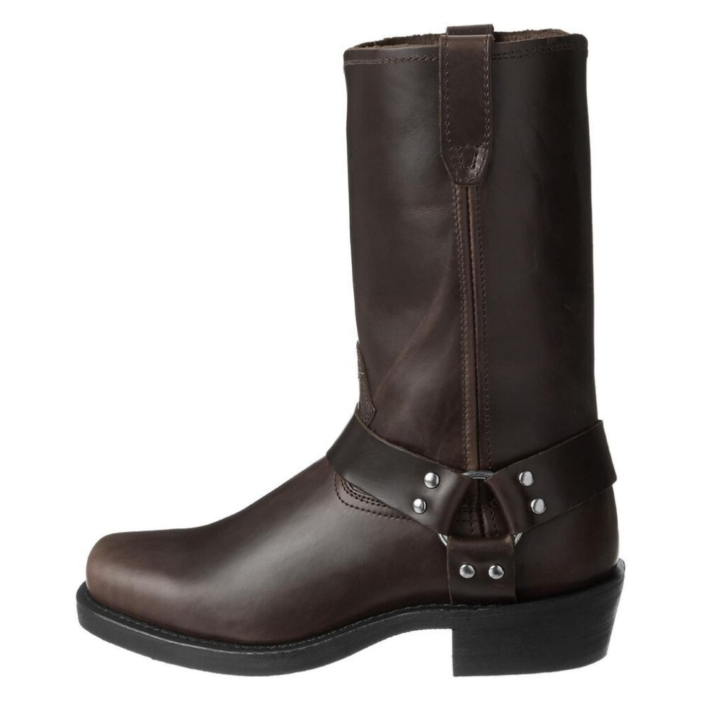 (dark brown, 11) Men&apos;s Motorcycle Pu Leather Cowboy Boots Low Heeled Riding Boots Mid-calf Bicycle Booties Wide Calf Slip-on Chunky Heel Pull On Western Boots For