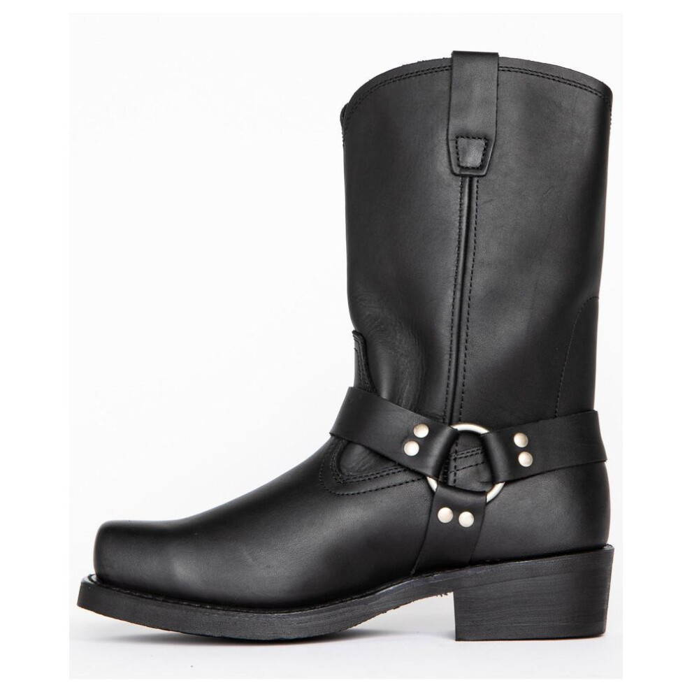 (black, 9.5) Men&apos;s Motorcycle Pu Leather Cowboy Boots Low Heeled Riding Boots Mid-calf Bicycle Booties Wide Calf Slip-on Chunky Heel Pull On Western Boots For