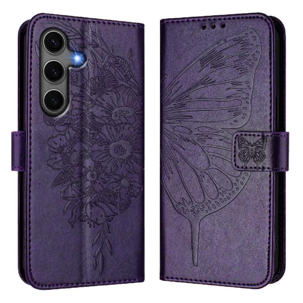 ( Violet) Case For Samsung Galaxy S24 Plus Flip Cover Embossing Butterfly Premium Leather Magnetic Dark 764549521548
