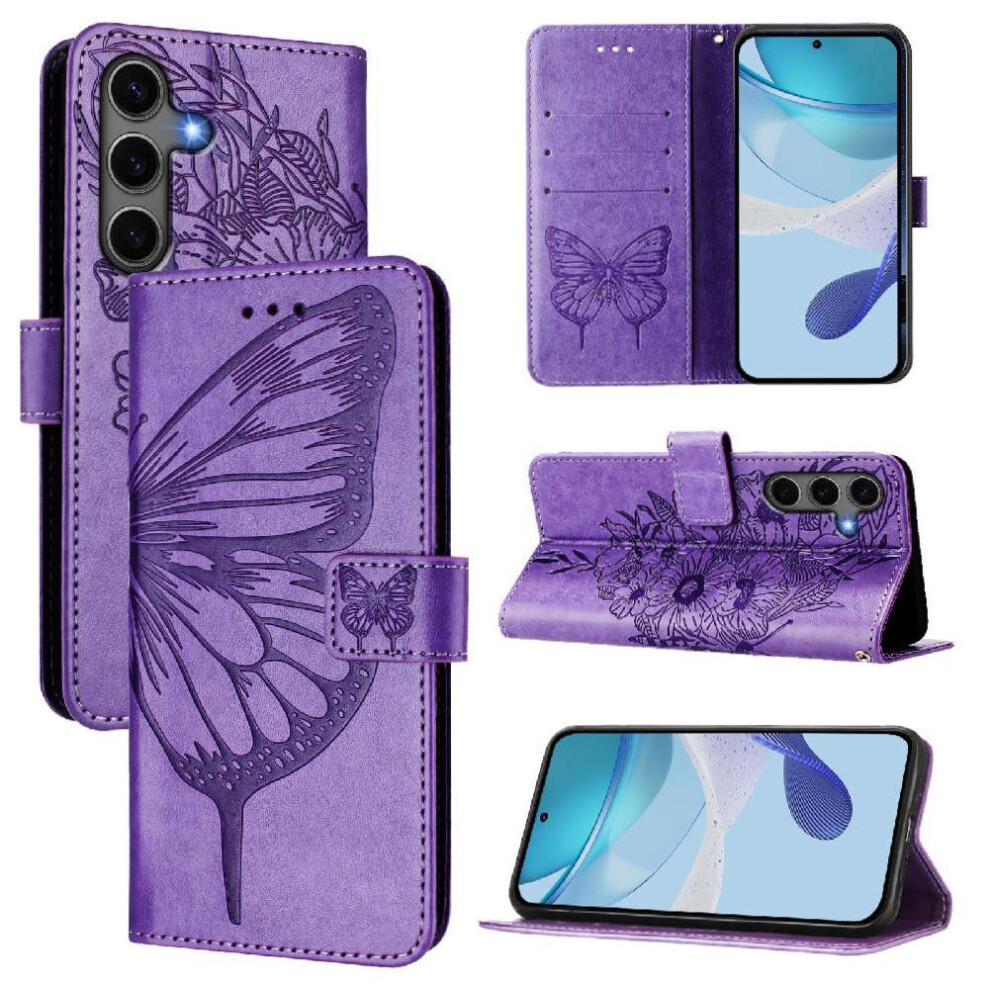 ( Violet) Case For Samsung Galaxy S24 Plus Flip Cover Embossing Butterfly Premium Leather Magnetic Light 764549521531