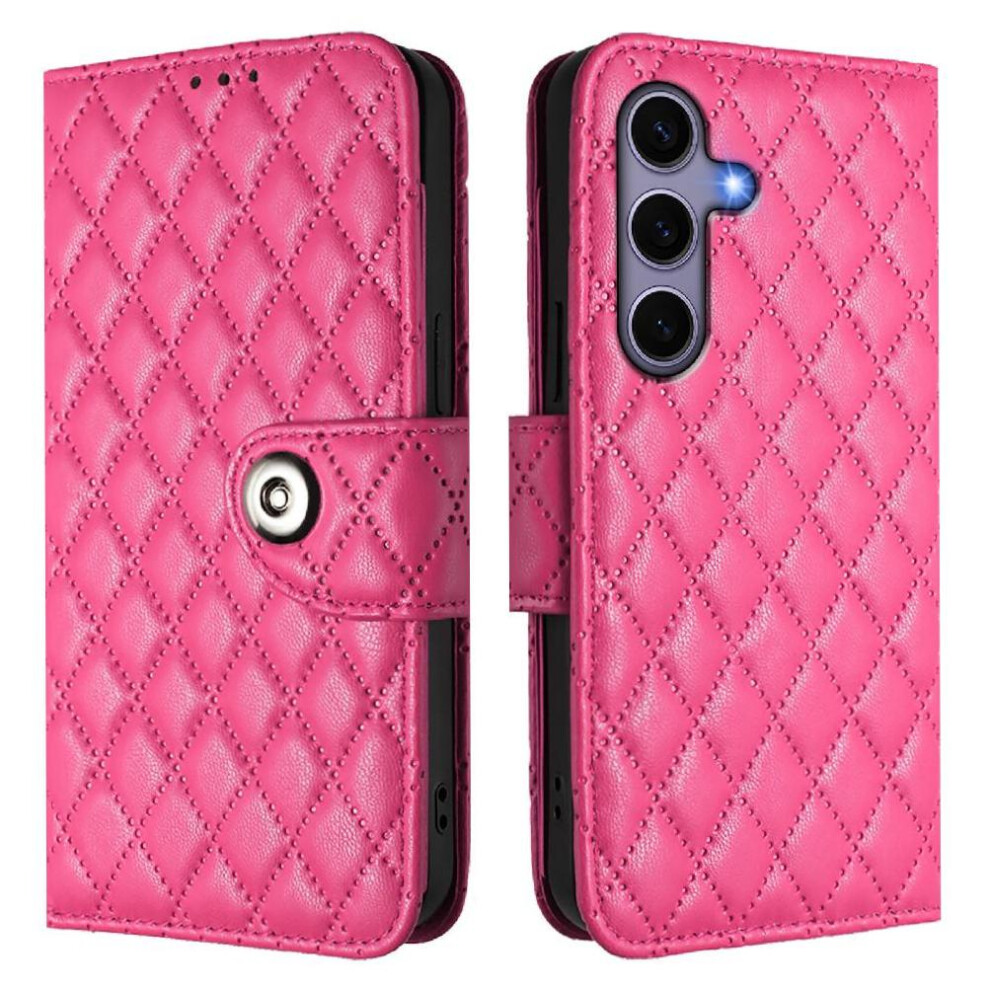 (Rose ) Case For Samsung Galaxy S24 Wallet Cover Wrist Strip Card Holder Shockproof Stylish Protective Red 764549522675