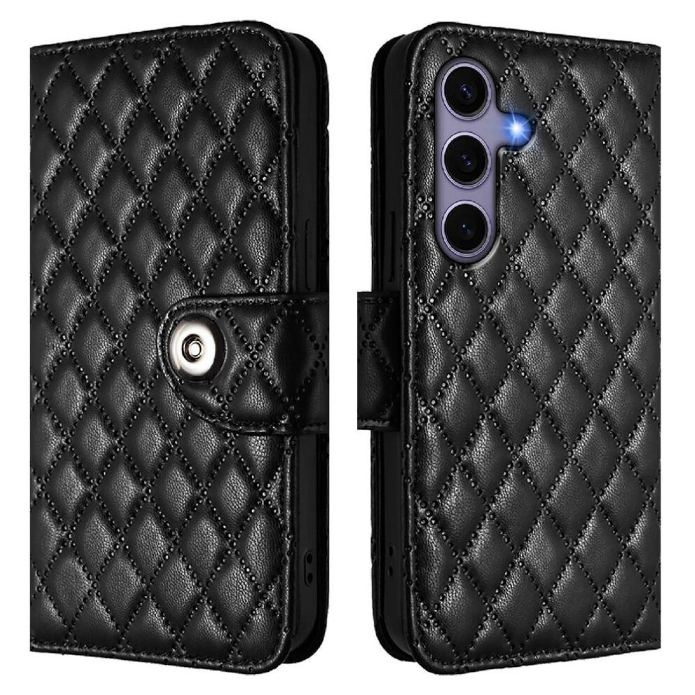 (Black) Case For Samsung Galaxy S24 Wallet Cover Wrist Strip Card Holder Shockproof Stylish Protective Black 764549522668
