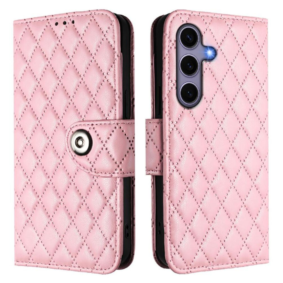 (Pink) Case For Samsung Galaxy S24 Wallet Cover Wrist Strip Card Holder Shockproof Stylish Protective Pink 764549522705