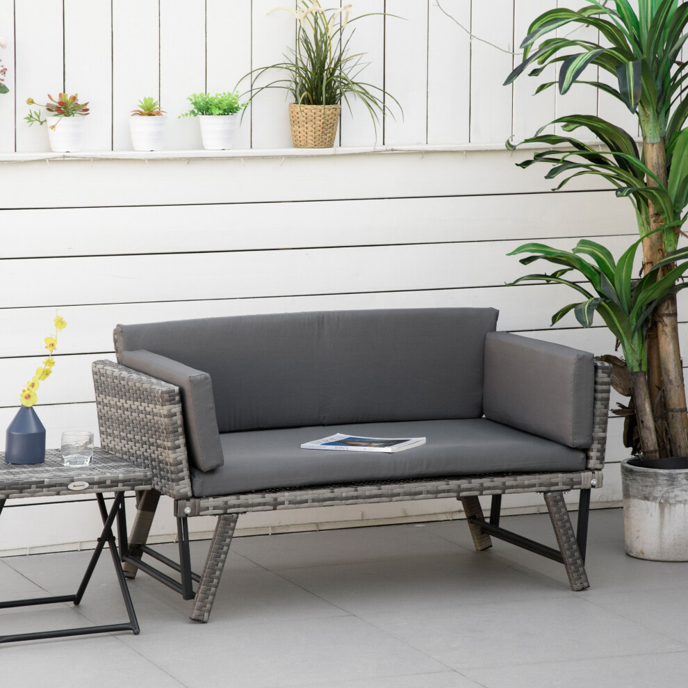 2 in 1 Rattan Folding Daybed Sofa Bench Garden Chaise Lounger with Cushion - Image 5