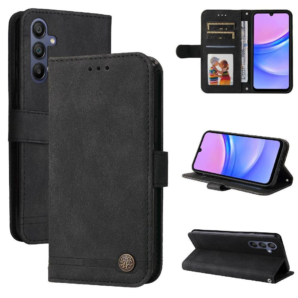 (Black) Flip Case For Samsung Galaxy A16 Shockproof Card Slot Holders Long Strap Wallet Short Strap Black 764549523603