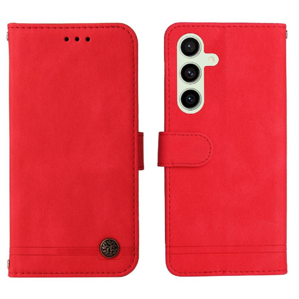 (Red) Flip Case For Samsung Galaxy S24 Fe Shockproof Short Strap Wallet Long Strap Card Slot Holders Red 764549523726