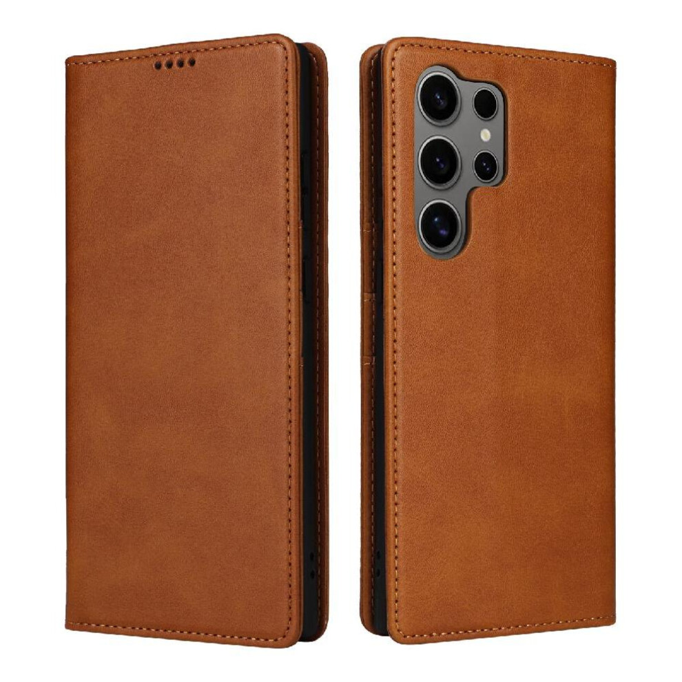 (Brown) Flip Case For Samsung Galaxy S25 Ultra Card Slot Pu Leather Pure Color Shockproof Rfid Blocking Brown 764549525584