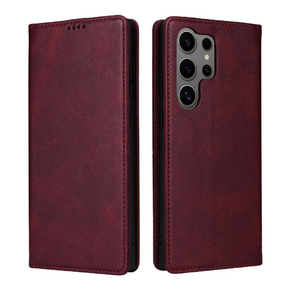 (Red) Flip Case For Samsung Galaxy S25 Ultra Card Slot Pu Leather Pure Color Shockproof Rfid Blocking Red 764549525607