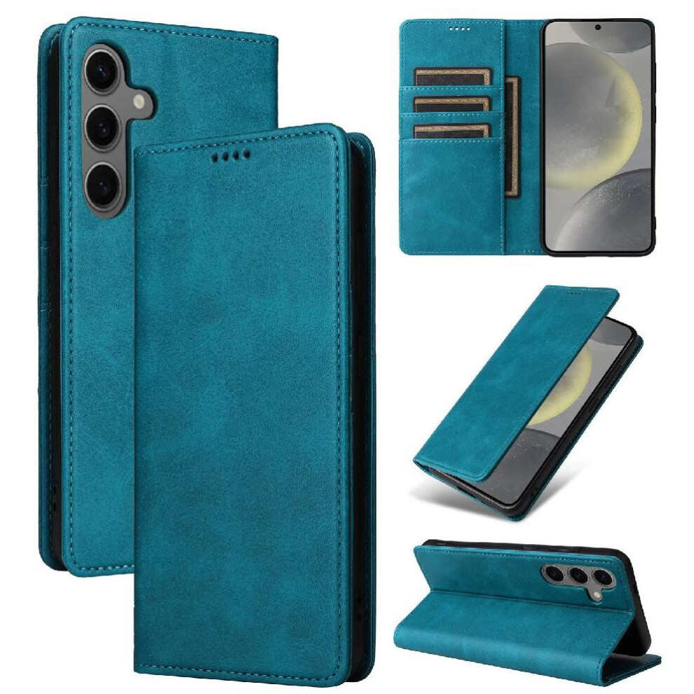 (Blue Green) Flip Case For Samsung Galaxy S25 Rfid Blocking Shockproof Pu Leather Pure Color Card Slot Blue,Green 764549526031