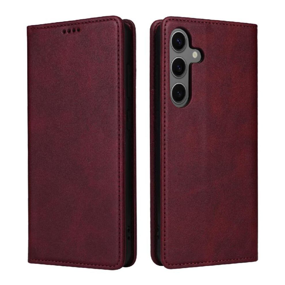 (Red) Flip Case For Samsung Galaxy S25 Rfid Blocking Shockproof Pu Leather Pure Color Card Slot Red 764549526024