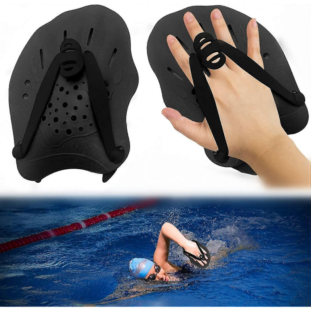 Fitville Unisex Black (As Show, One Size) 1 Pair Swimming Hand Paddles Swimming Paddle With Adjustable Straps Strength Training Aid Pool Gym Equipment Adult Kids Kids Unise